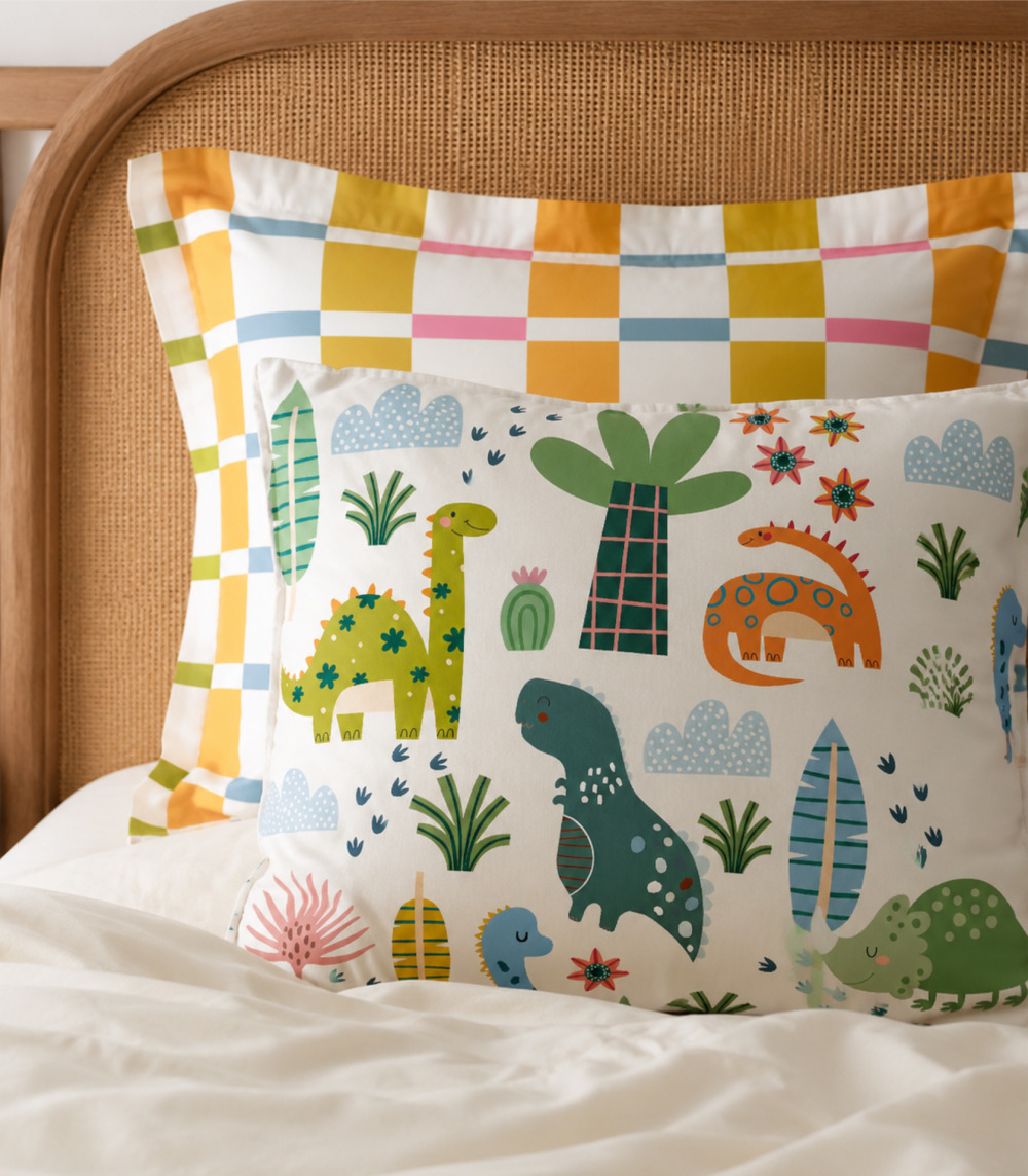Dinosaur-print bed pillow