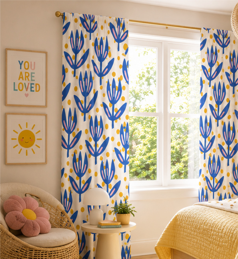 Patterned nursery curtains