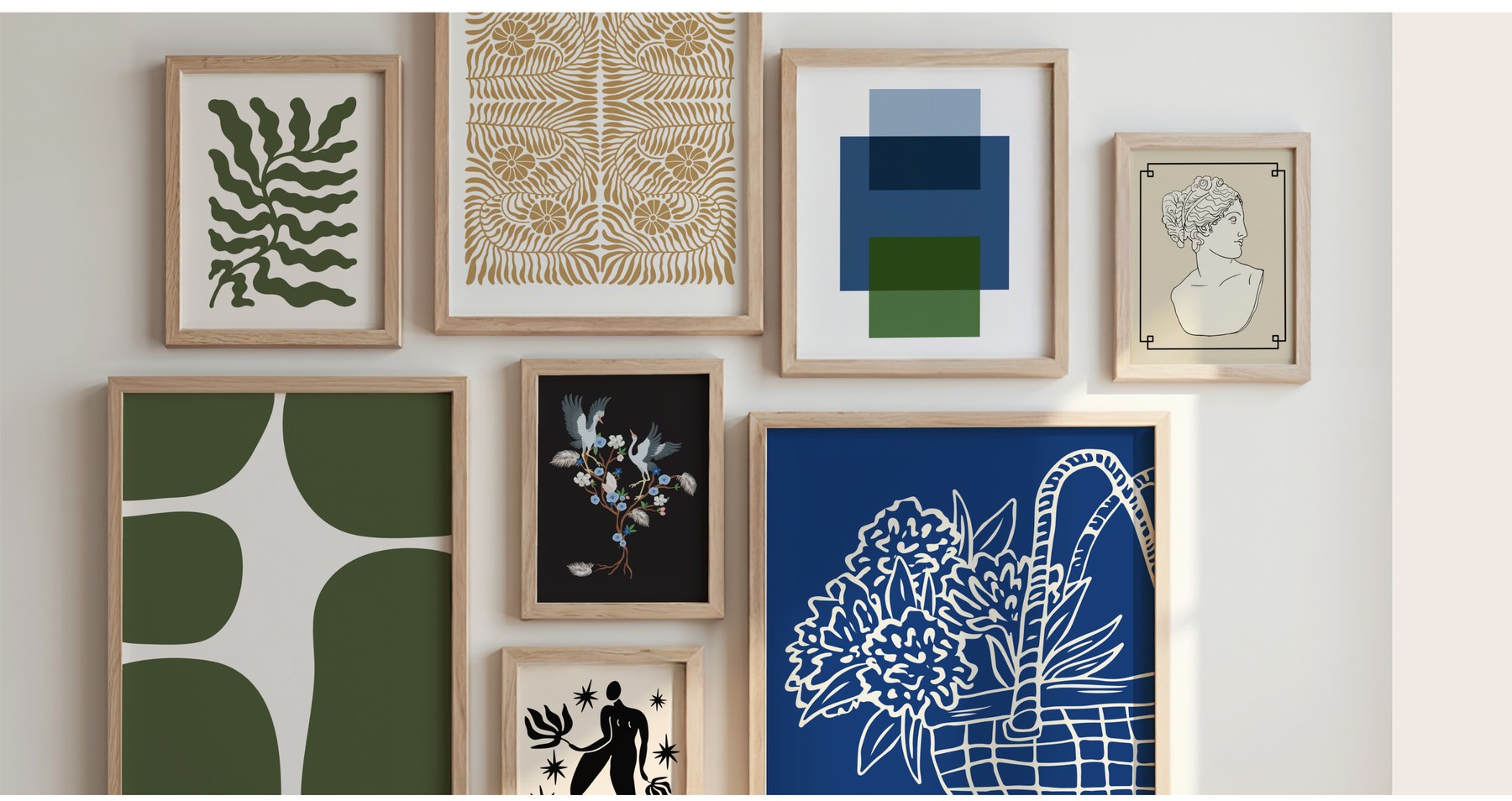 Gallery wall of custom colour art prints
